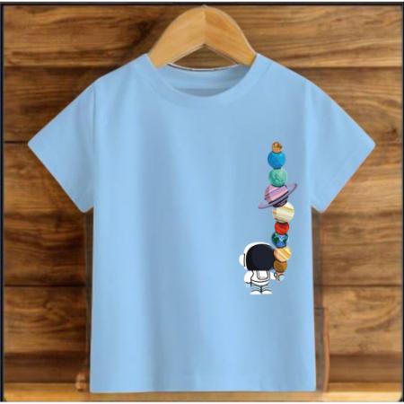 Çocuk Mavi Pamuklu Baskili T-shirt